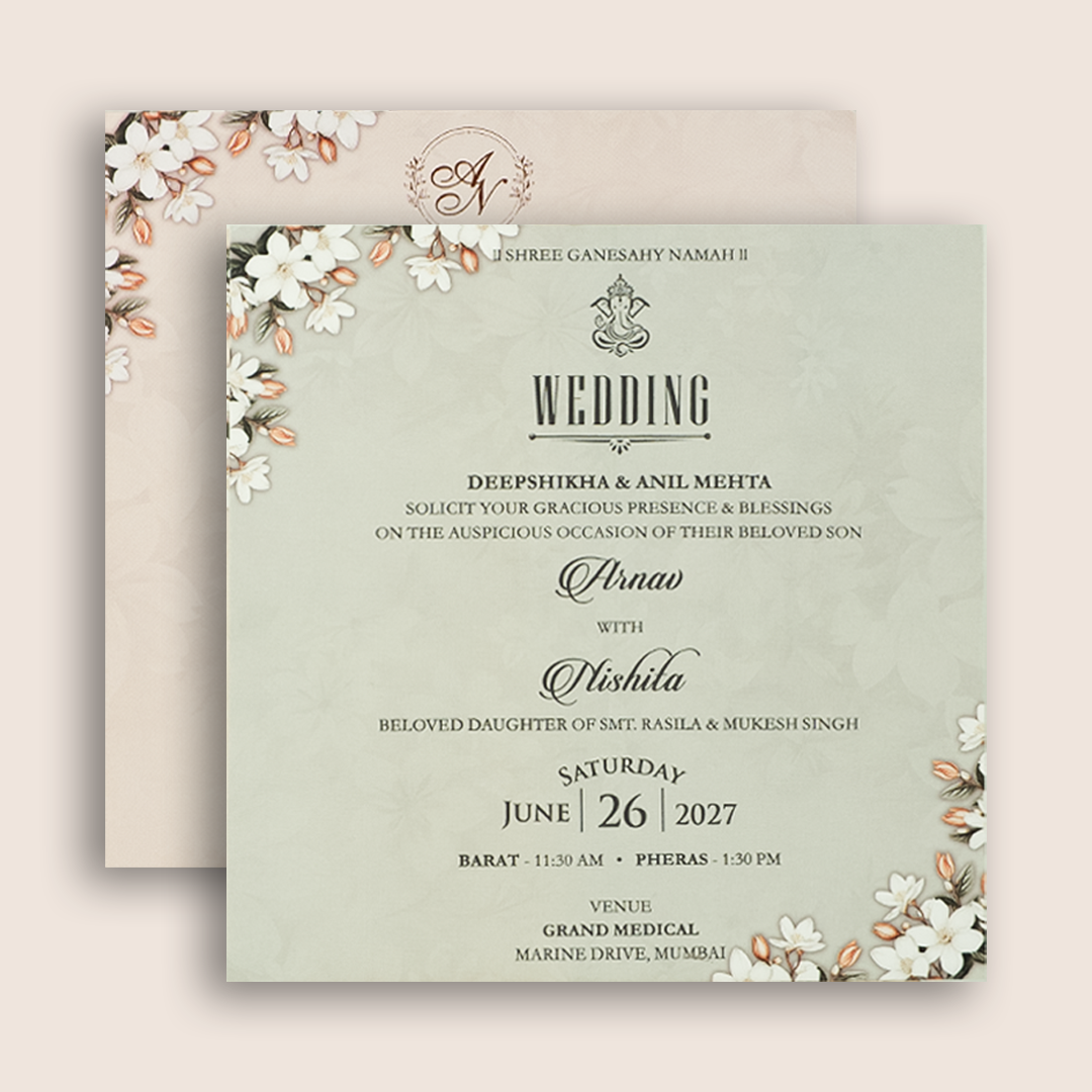 Light Pink Floral Door Style Invitation Card - KVN08110