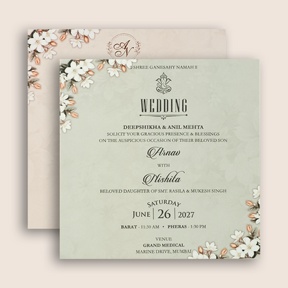 Light Pink Floral Door Style Invitation Card - KVN08110