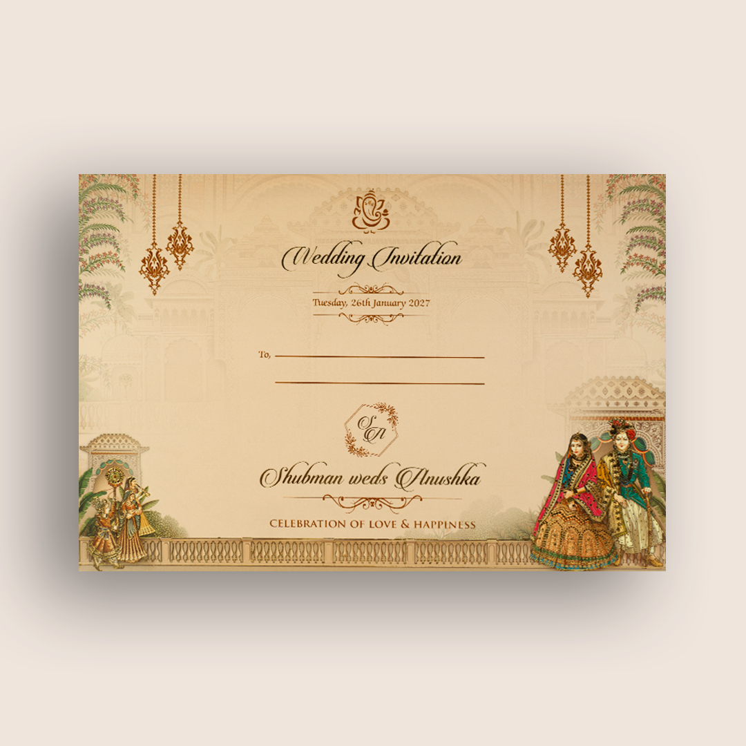 Pastel Pink Bride Groom Padded Wedding Invitaion Card - KRB09910