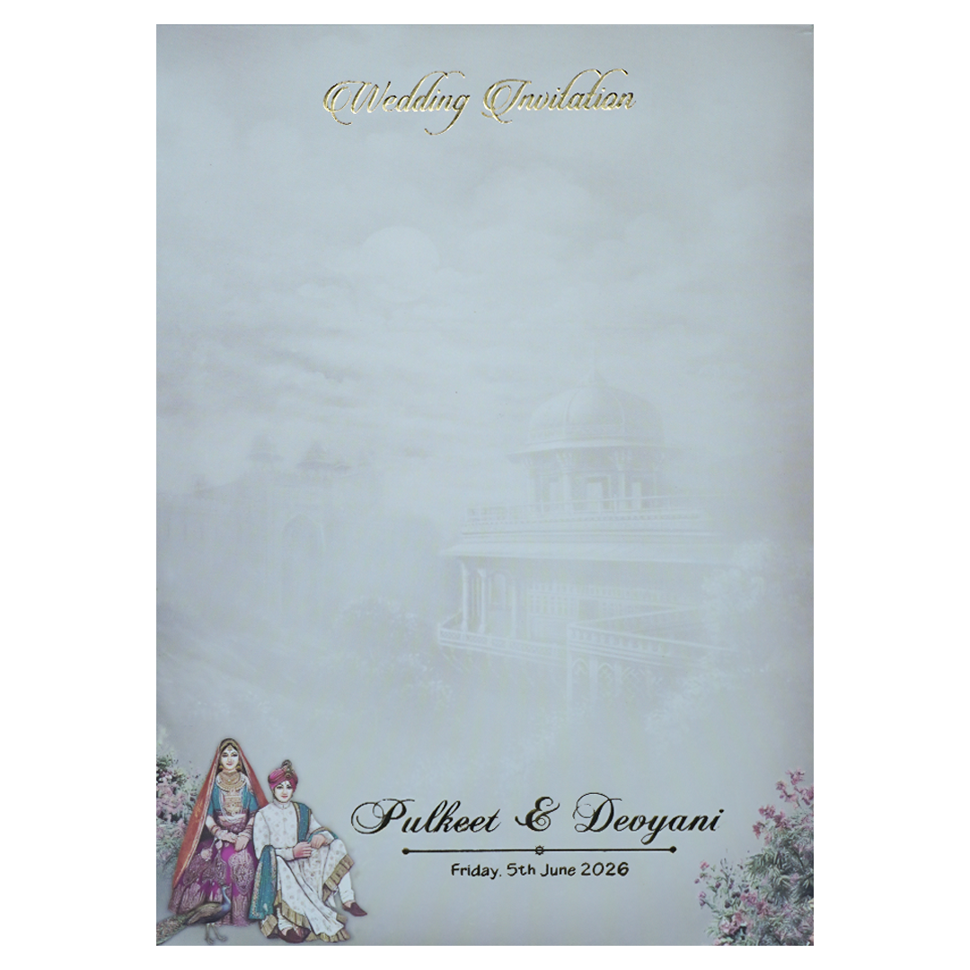 Cream Maharaja Couple Padded Wedding Card-KJTS1816