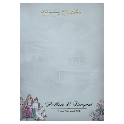 Cream Maharaja Couple Padded Wedding Card-KJTS1816