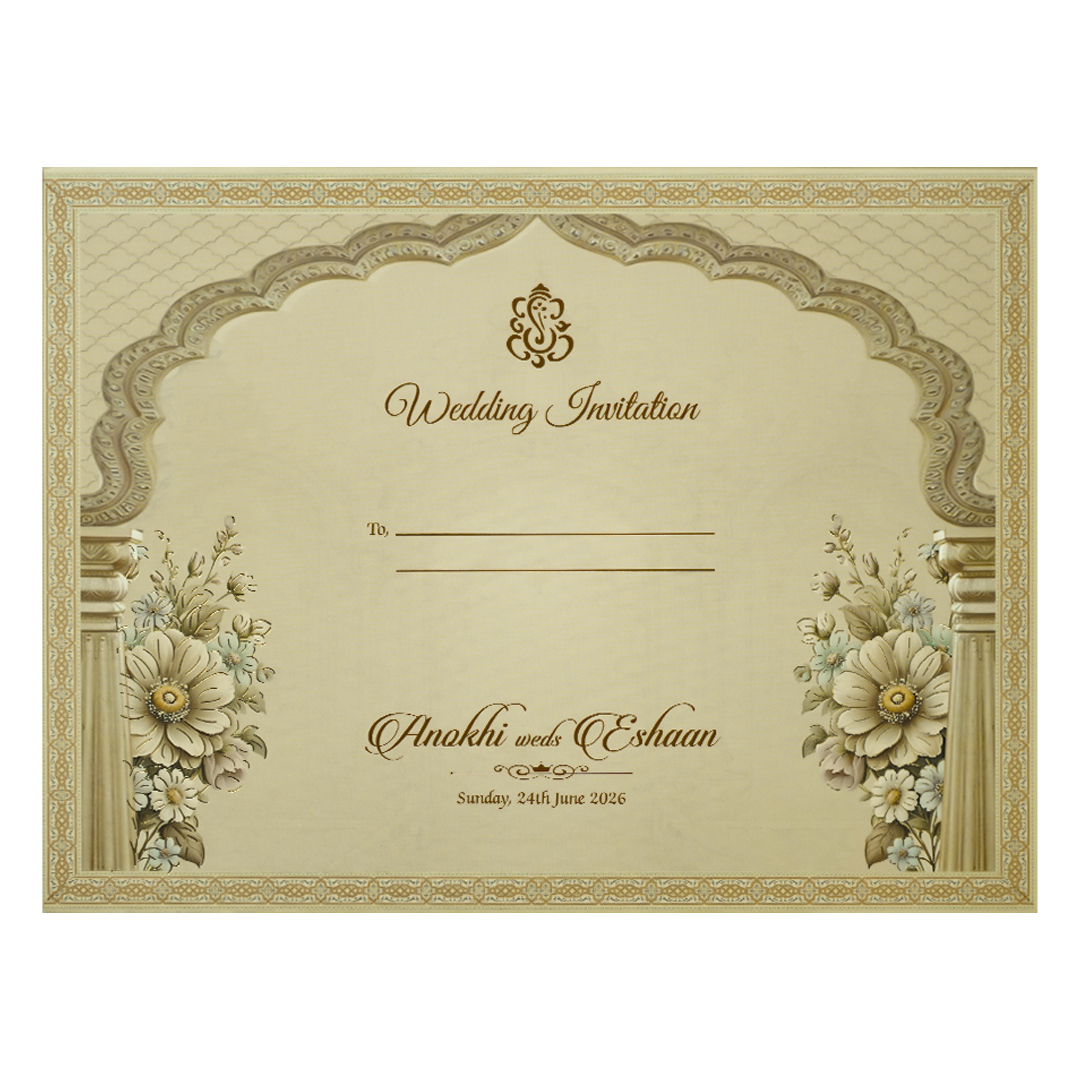 Gold Floral Arch Lasercut Padded Wedding Card-KJTS3683