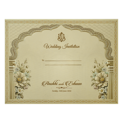 Gold Floral Arch Lasercut Padded Wedding Card-KJTS3683