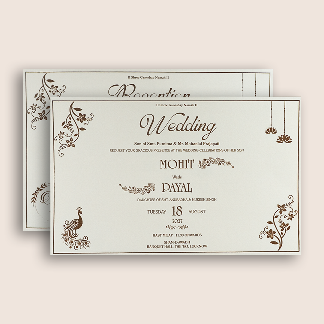 White Floral Padded Wedding Invitation Card - KSH27250