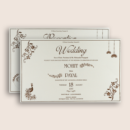 White Floral Padded Wedding Invitation Card - KSH27250
