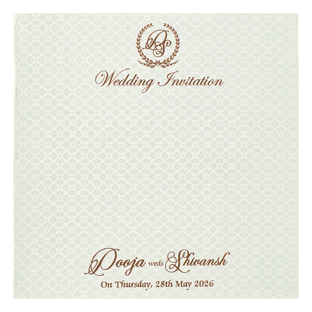 White Ganesha Floral Wedding Card-KRE27700