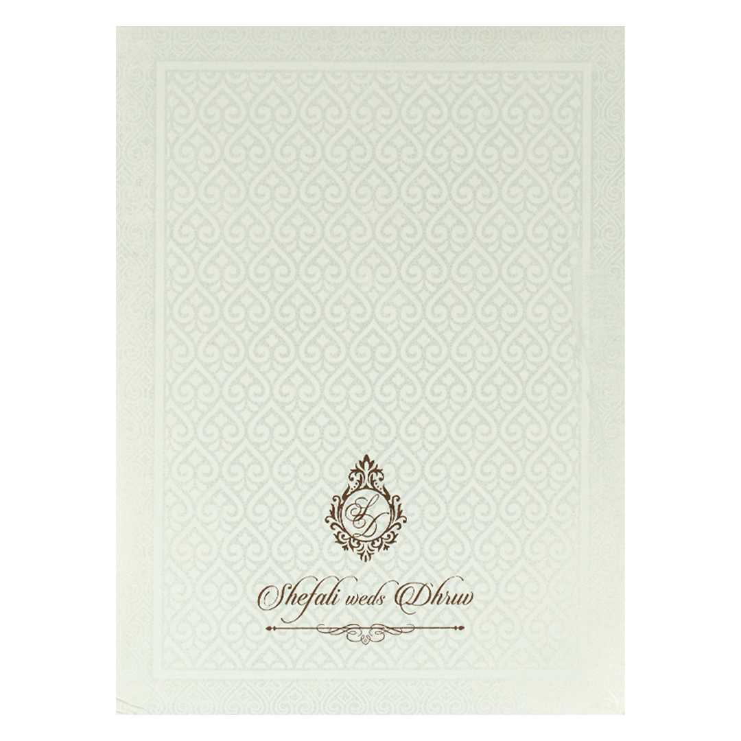 White Ganesha Embossed Padded Wedding card-KRE28190