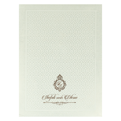 White Ganesha Embossed Padded Wedding card-KRE28190
