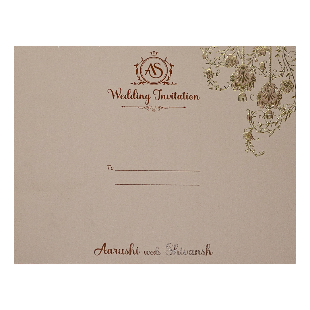 Cream Gold Floral Padded Wedding Card-KSI64100