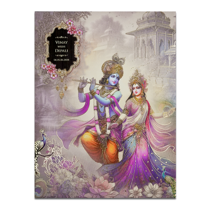 Krishna Radha Floral Padded Wedding Card-KSH72340