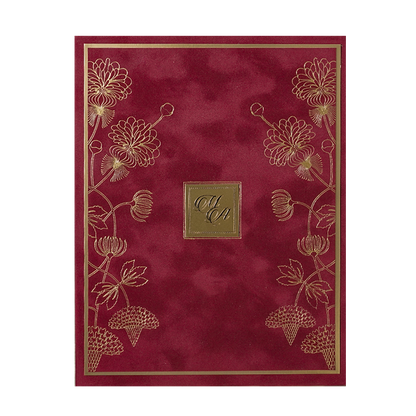 Maroon Floral Padded Wedding Card-KMMWD1156