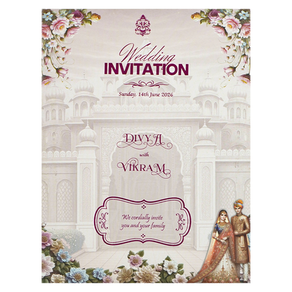 Pink Palace Couple Wedding Card-KNZT2302