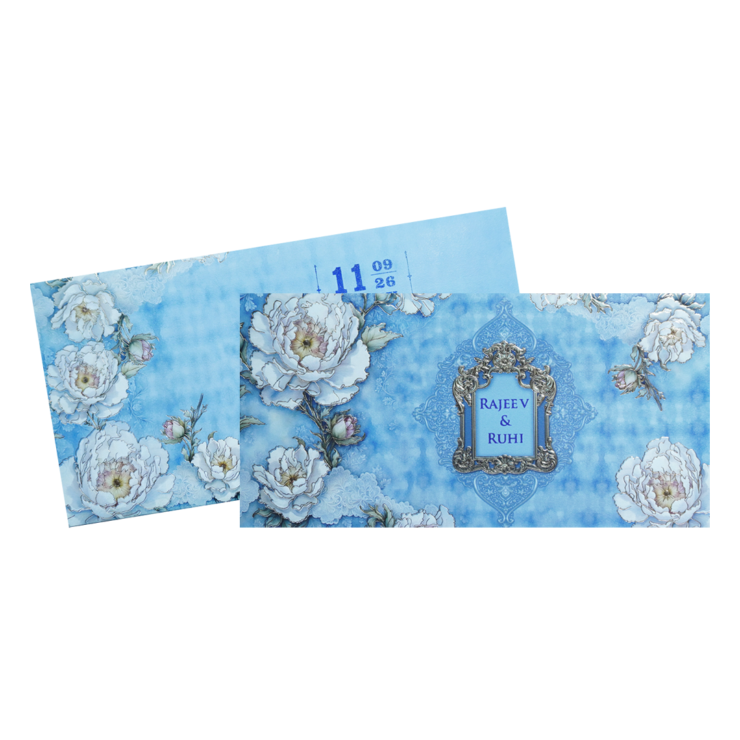 Sky Blue Floral Wedding Invitation Card-KPR06550