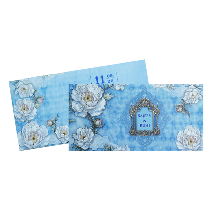 Sky Blue Floral Wedding Invitation Card-KPR06550