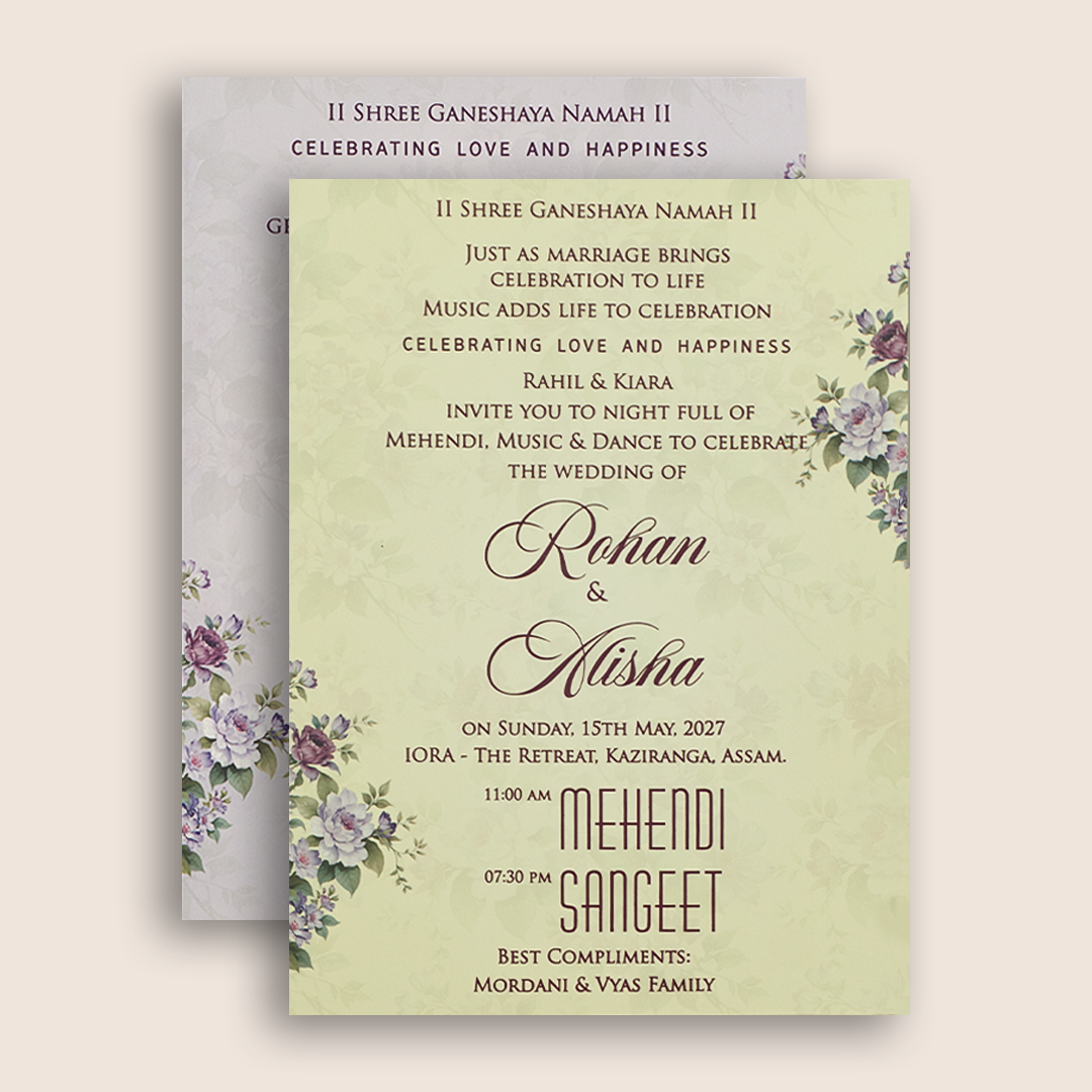 Lavender Floral Door Style Padded Wedding Invitation - KFR17320