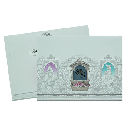 White Padded Floral Bride Groom Wedding Card-KRC31060