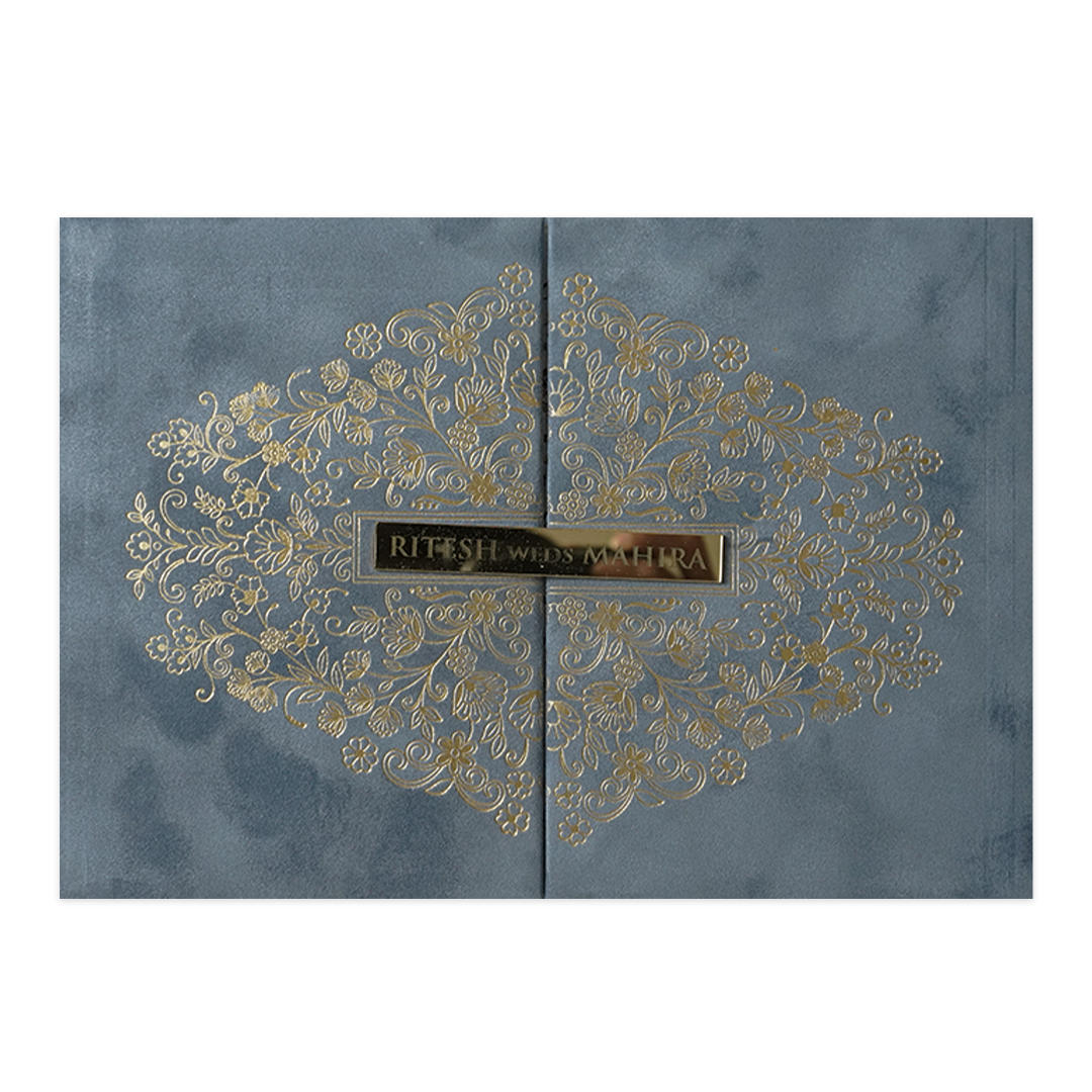 Grey Floral Gatefold Padded Wedding Card-KMMWD1165