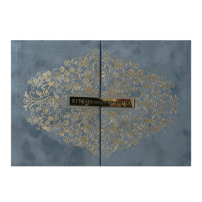 Grey Floral Gatefold Padded Wedding Card-KMMWD1165