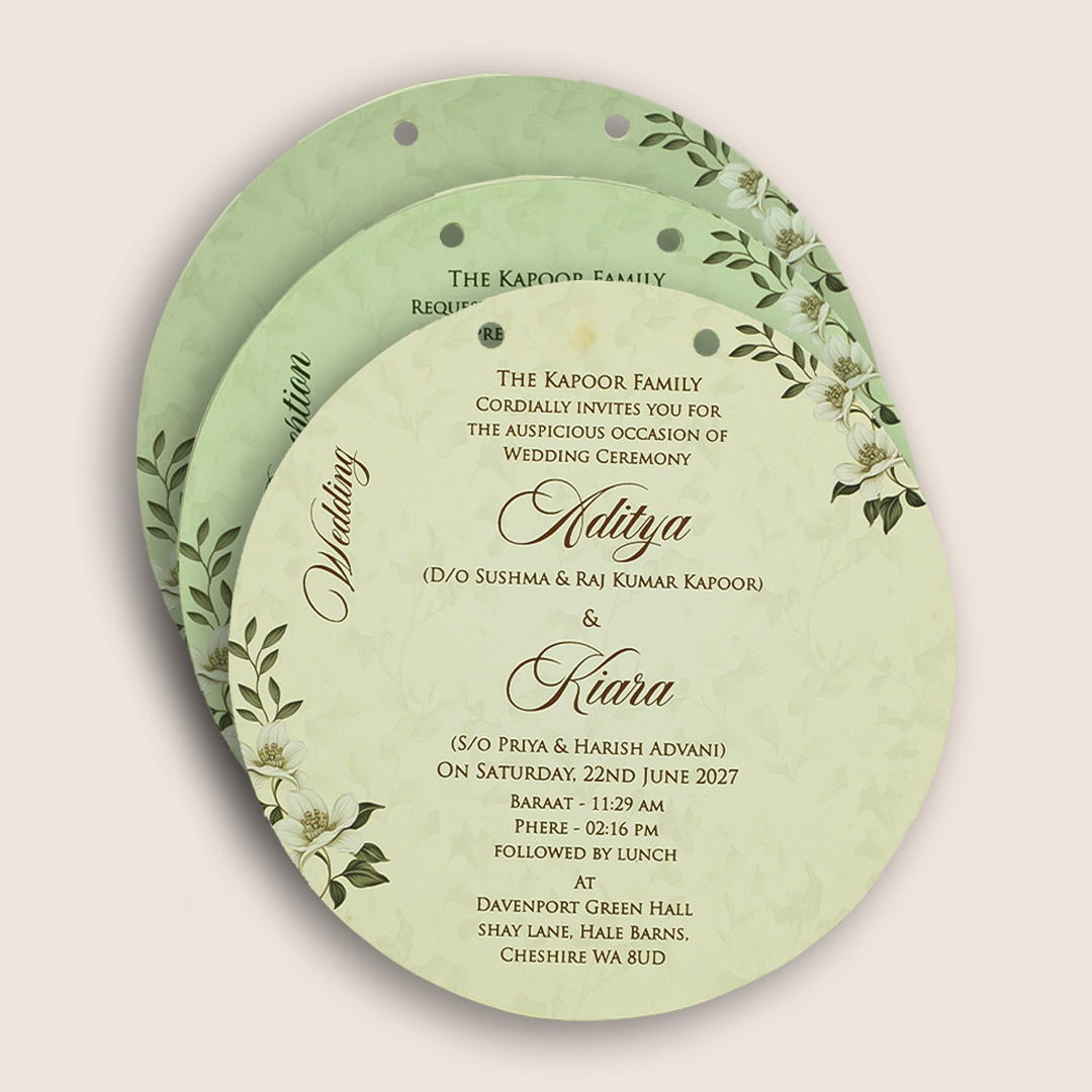 Mint Green Floral MDF Laser Cut Marriage Card - KFR17050