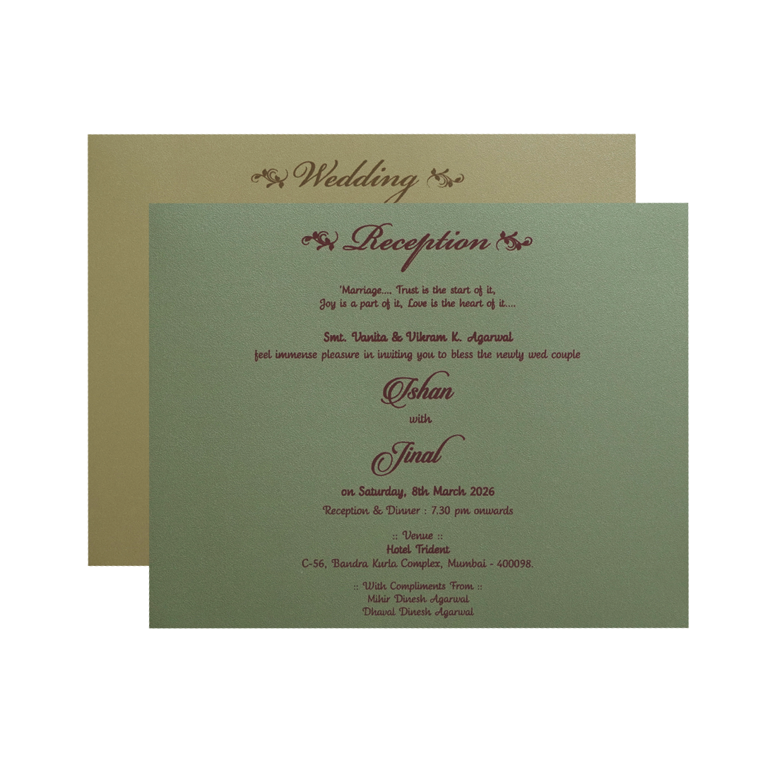 Luxury Green &amp; Gold Padded Wedding Card - KMMWD1113