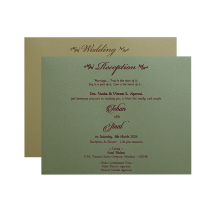 Luxury Green &amp; Gold Padded Wedding Card - KMMWD1113