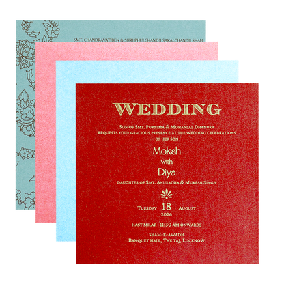 Sky Blue Floral Laser Cut Wedding Card-KPR06160