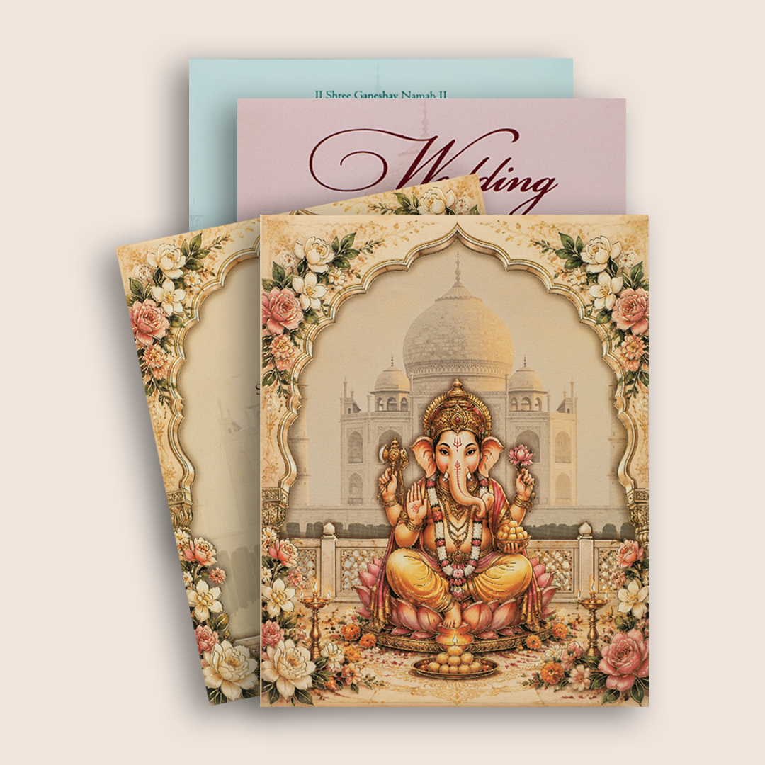 Cream Lord Ganesha Padded Invitation Card - KPR07250
