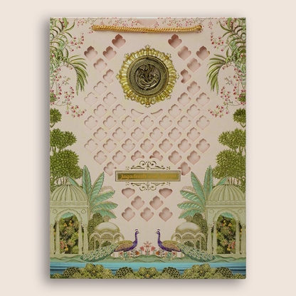 Cream Laser-Cut Bag Style Wedding Card - KNAS3106