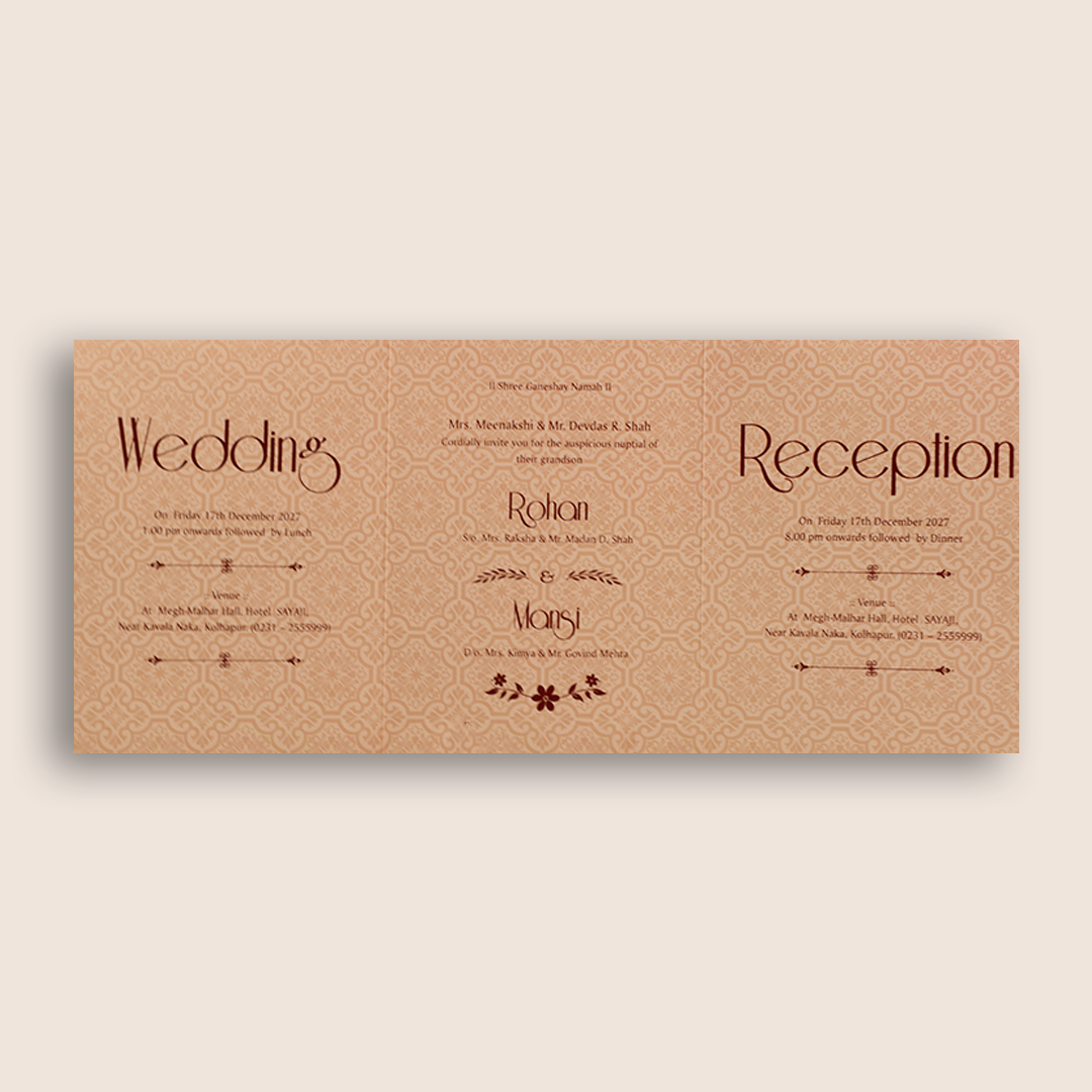 Pastel Pink Jharokha Laser Cut Bag Style Wedding Card - KPR07190