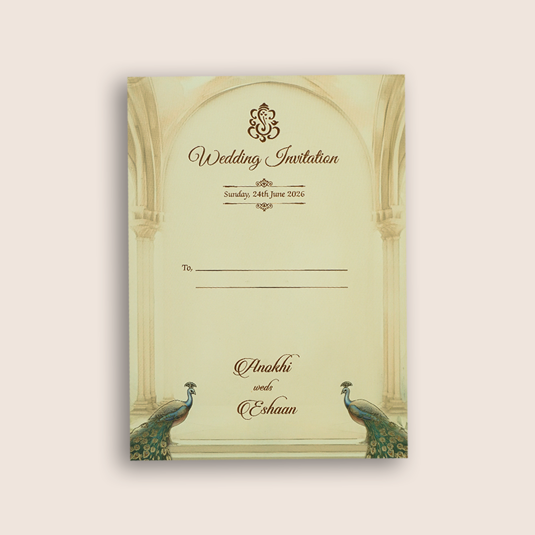 Beige Peacock Door Style Padded Invitation Card- KJTS3677