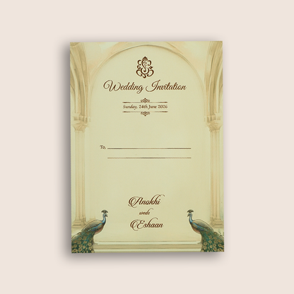 Beige Peacock Door Style Padded Invitation Card- KJTS3677