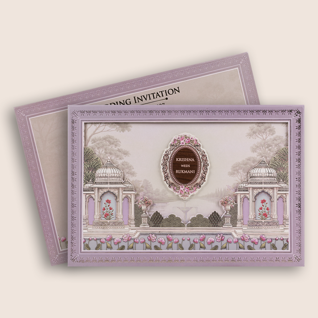 Purple Floral Laser Cut Padded Invitation Card - KJTS1927