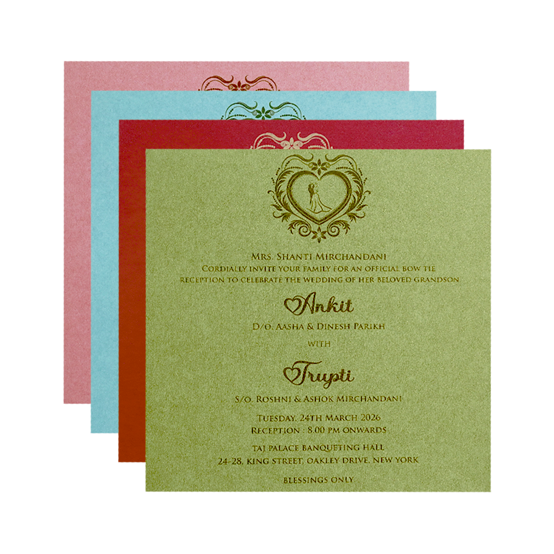 Blue Heart Motif Floral Wedding Invitation Card-KPR06220