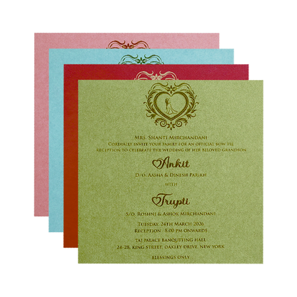 Blue Heart Motif Floral Wedding Invitation Card-KPR06220