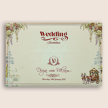 Cream Royal Horse Baraat Wedding Card - KNKT1901C