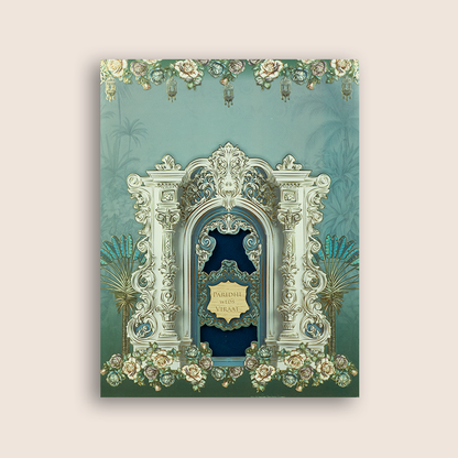 Blue Padded Floral Palace Wedding Card - KVN08010