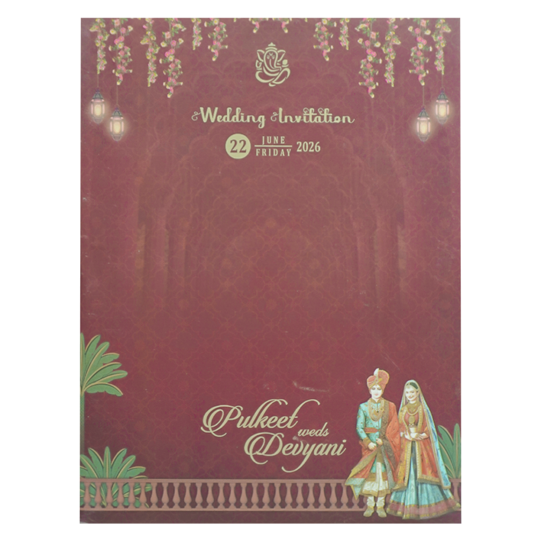 Maroon Bride Groom Padded Wedding Card-KJTS1835