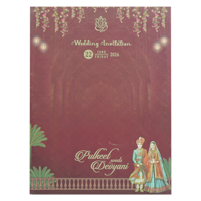 Maroon Bride Groom Padded Wedding Card-KJTS1835