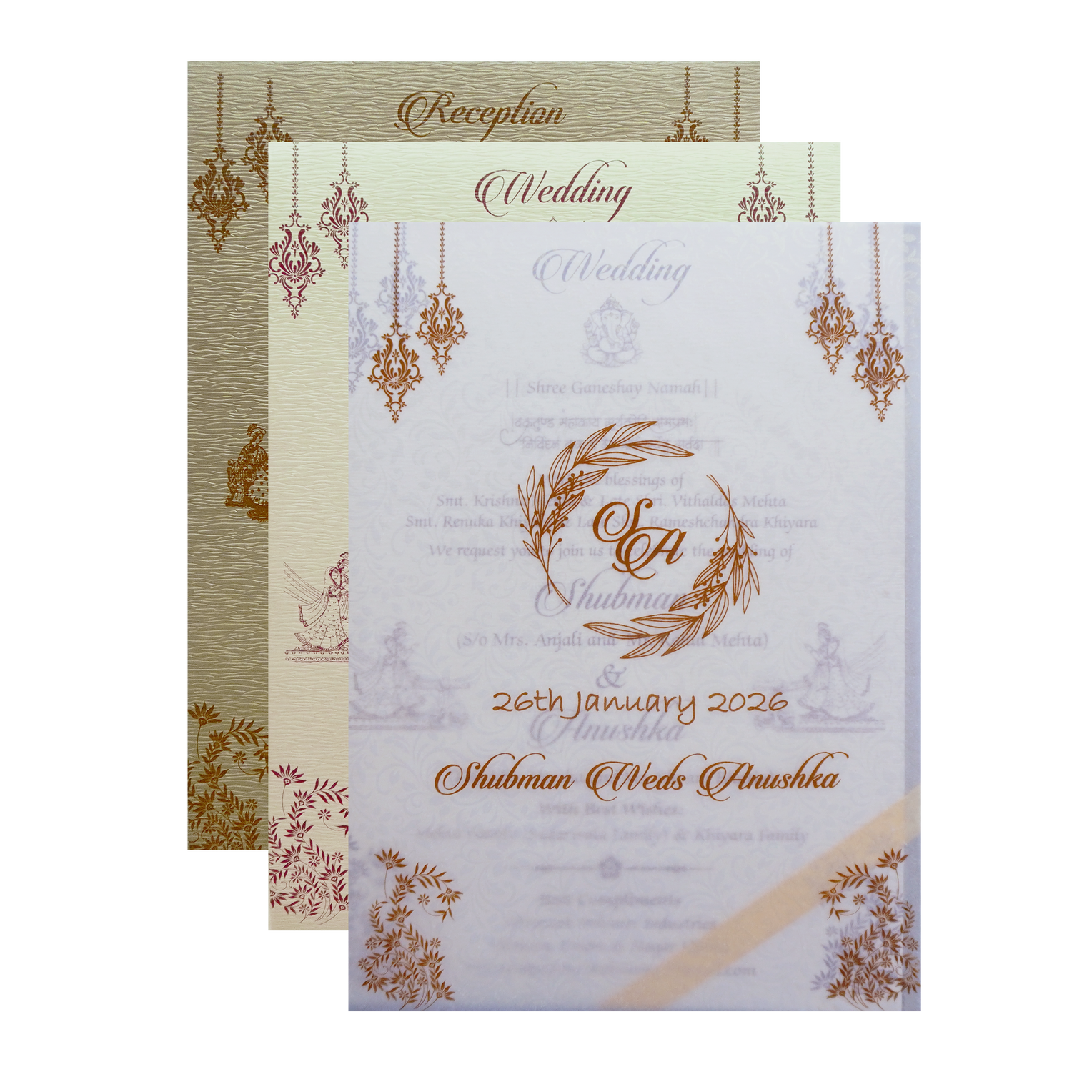 Gold Embossed Floral Padded Wedding Card-KRB09670