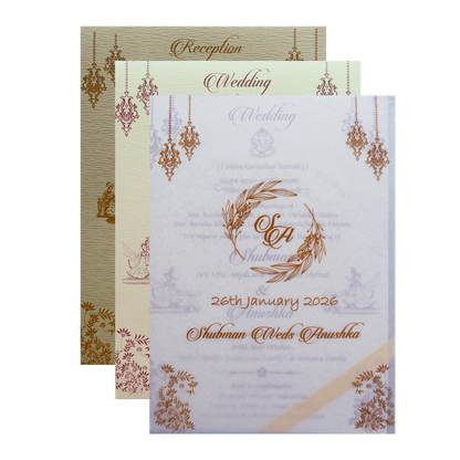Gold Embossed Floral Padded Wedding Card-KRB09670