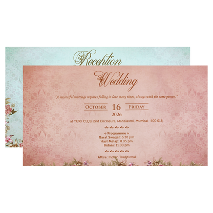 Pink Royal Elephant Floral Padded Wedding Card - KVN07470