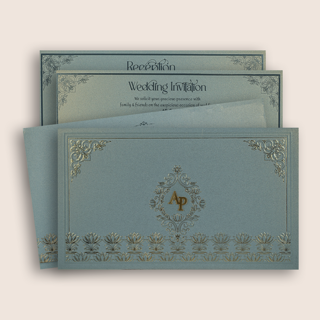 Grey Embossed Floral Wedding Invitation Card - KPR07520