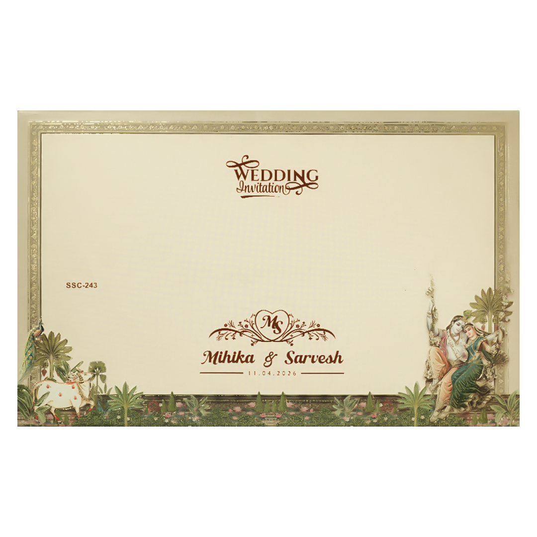Brown Krishna Radha Padded Wedding Card-KSSC2430