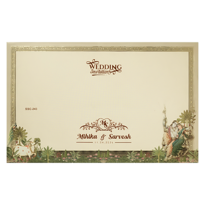 Brown Krishna Radha Padded Wedding Card-KSSC2430