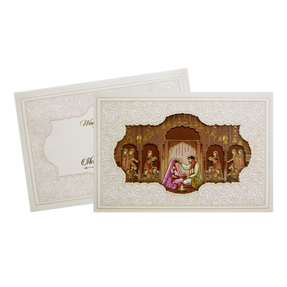 White Laser Cut Padded Royal Marriage Ceremony Wedding Card-KMMEX8220