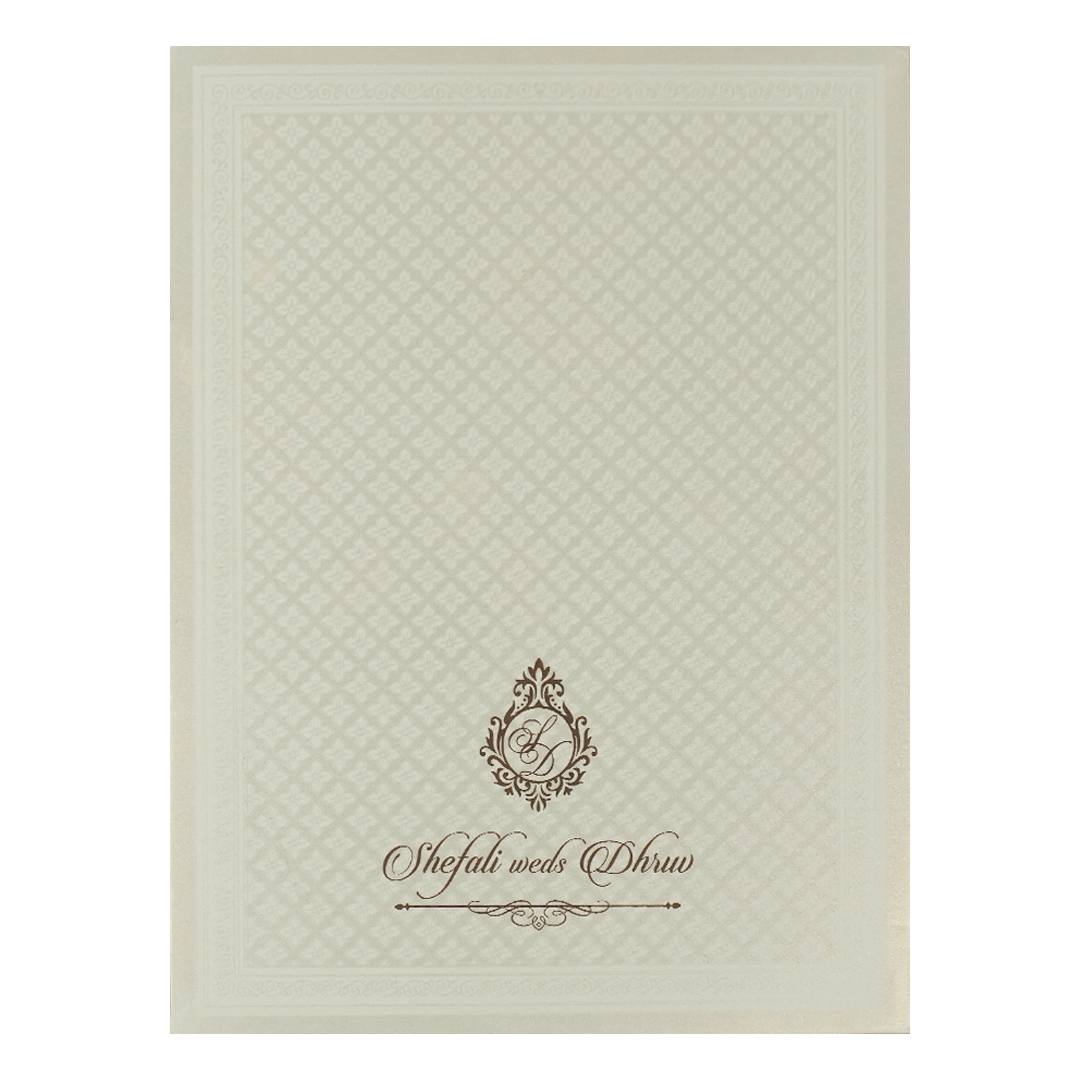 White Royal Couple Embossed Padded Wedding Card-KRE28140