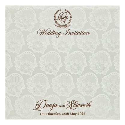 White Gold Floral Padded Wedding Card-KRE27570