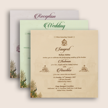 Beige Royal Palace Padded Wedding Invitation Card - KRB10760