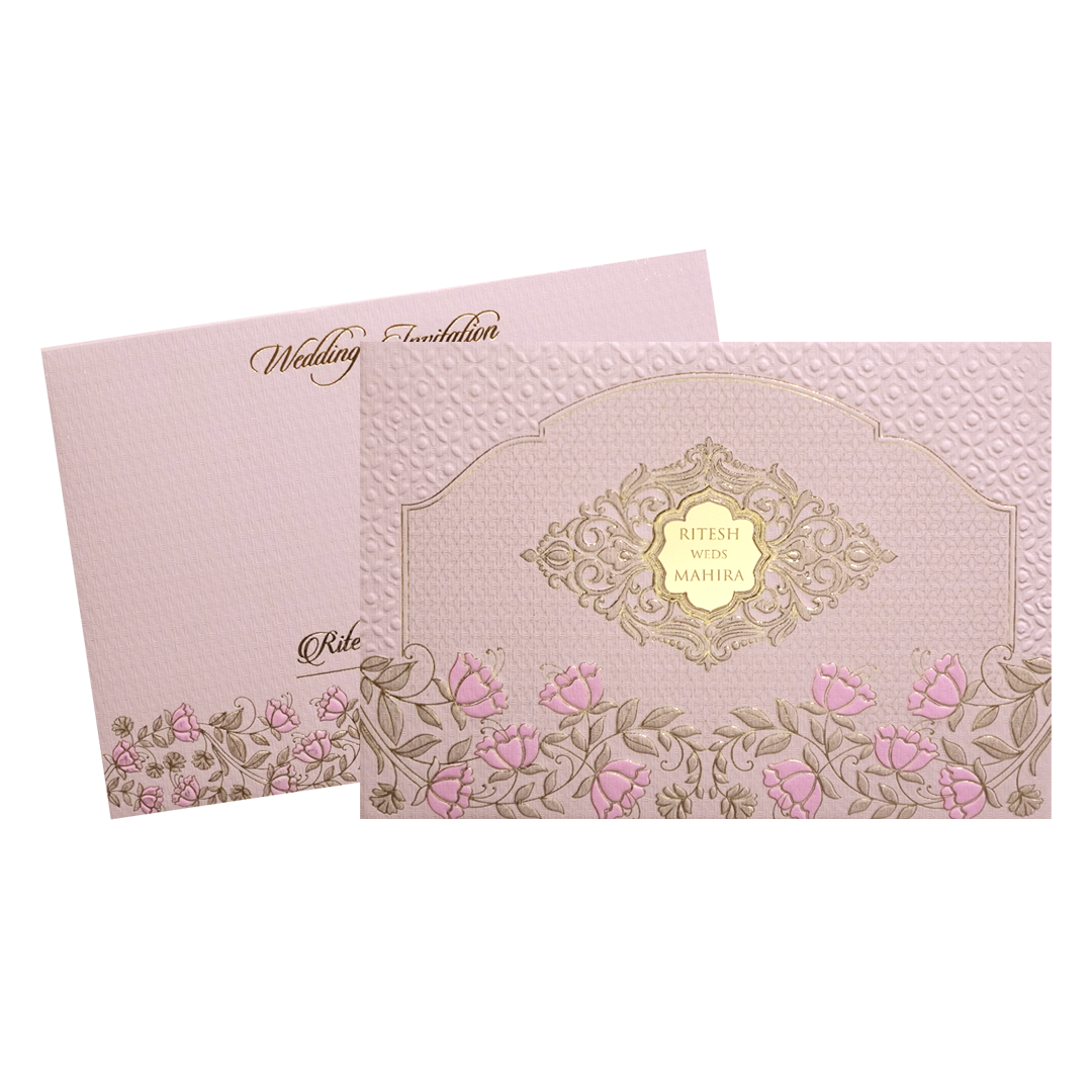 Pink Embossed Floral Padded Wedding Card-KMMWD1121