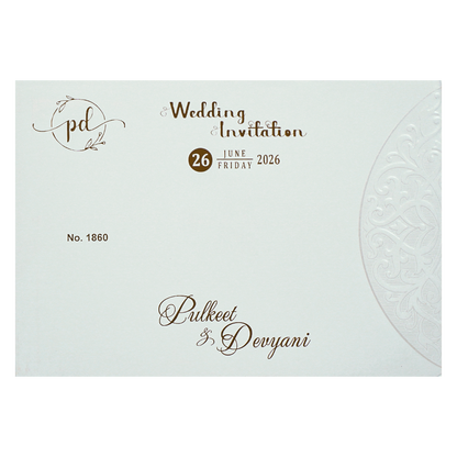 White Royal Motif Padded Wedding Card-KJTS1860